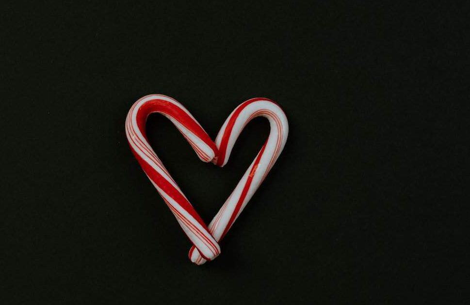 Mini candy canes in shape of heart