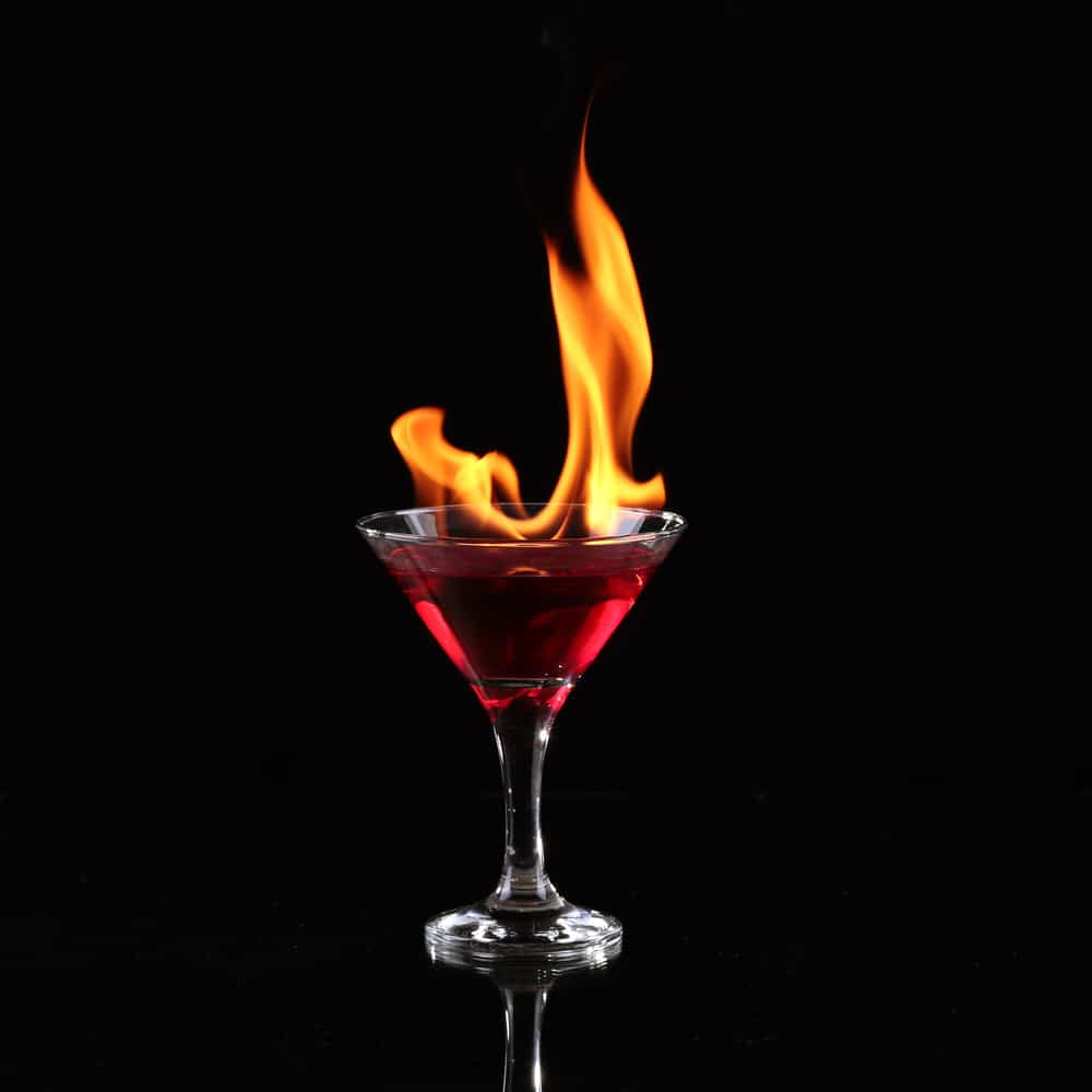 Flaming Homer Cocktail in a martini glass