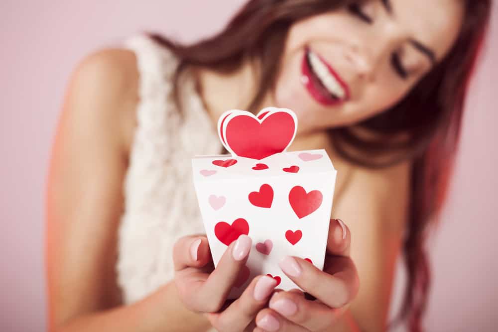 Woman holding a Valentine's Box