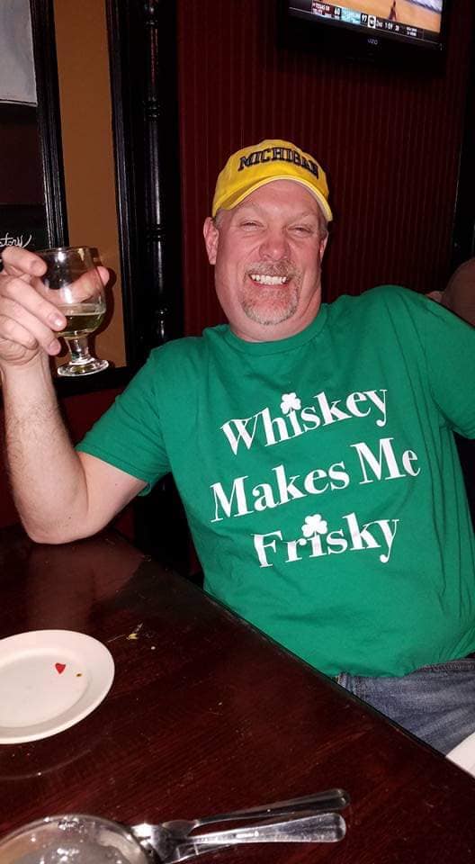 Man with funny t-shirt for St. Patrick's Day