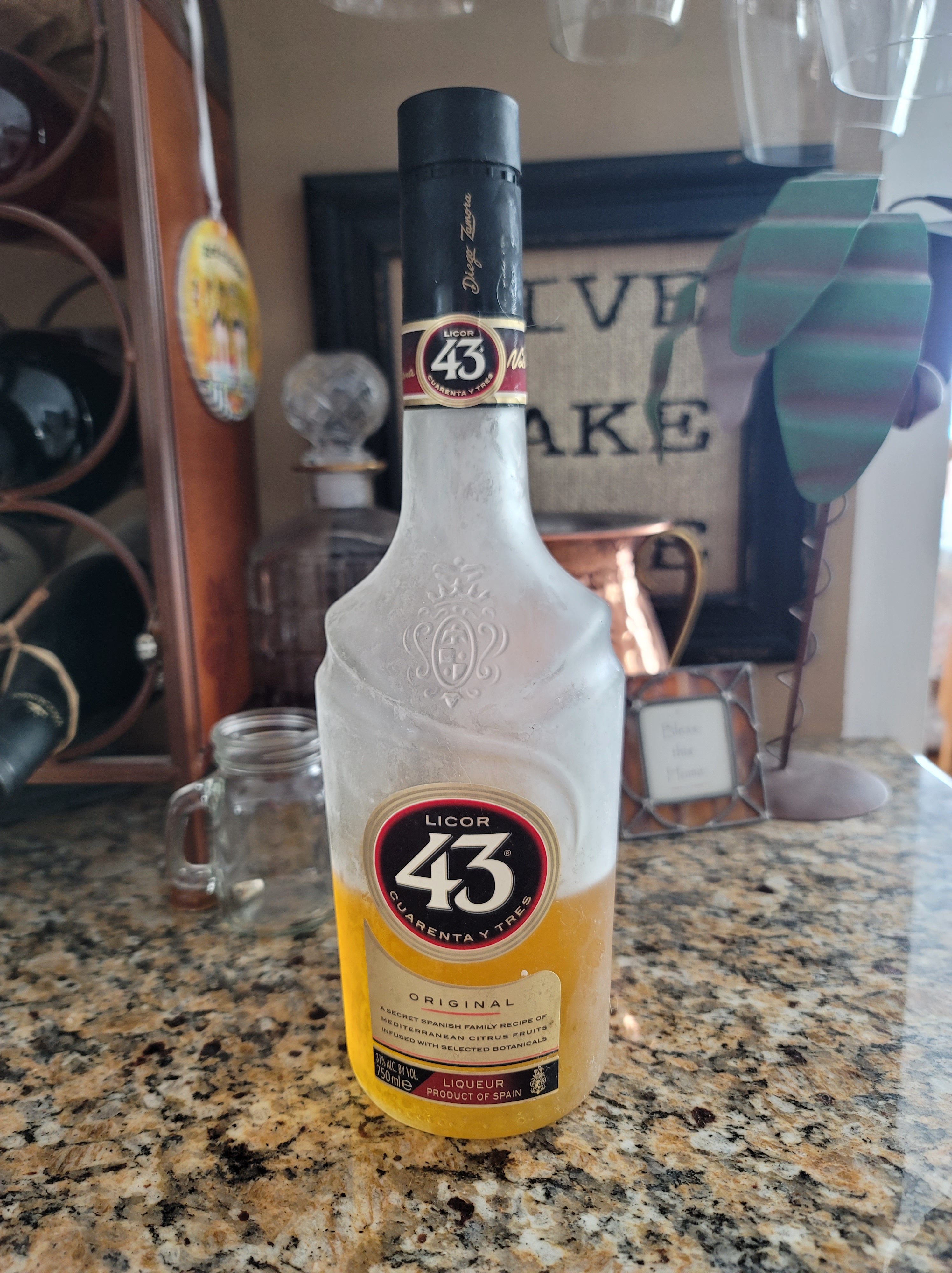 Bottle of Licor 43 fresh out of the freezer