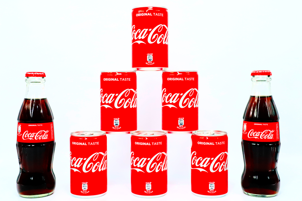 Mini bottles and cans of Coca Cola