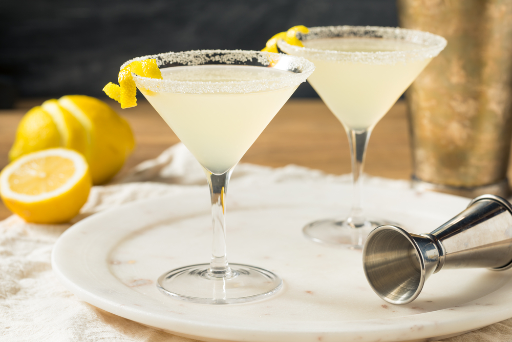 Lemon Drop Martini with twists of lemon peel