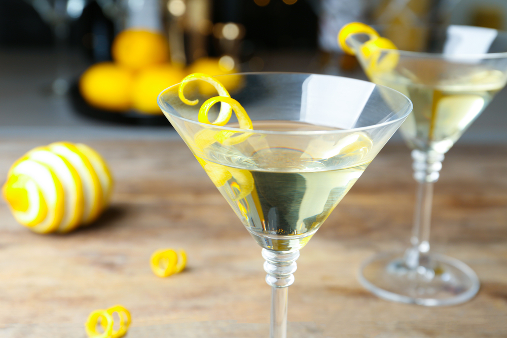 Lemon Drop Martini with a twisted lemon peel garnish