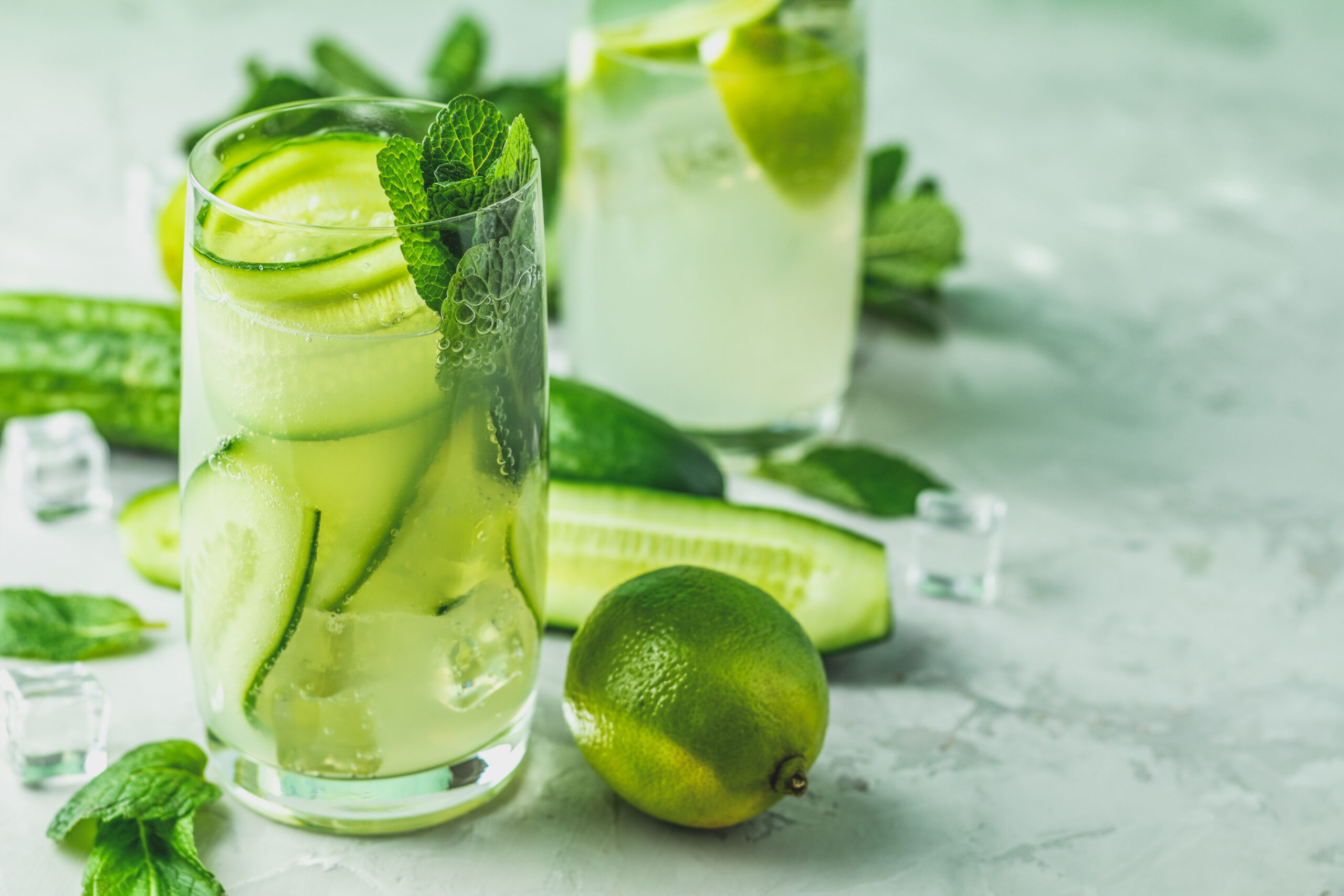 Mojito Cocktail with Cucumber, Basil and Limes