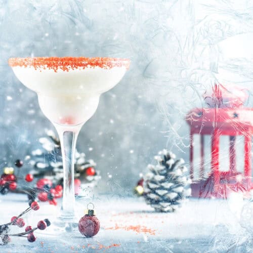 Winter white Cosmo with a snowy Christmas background