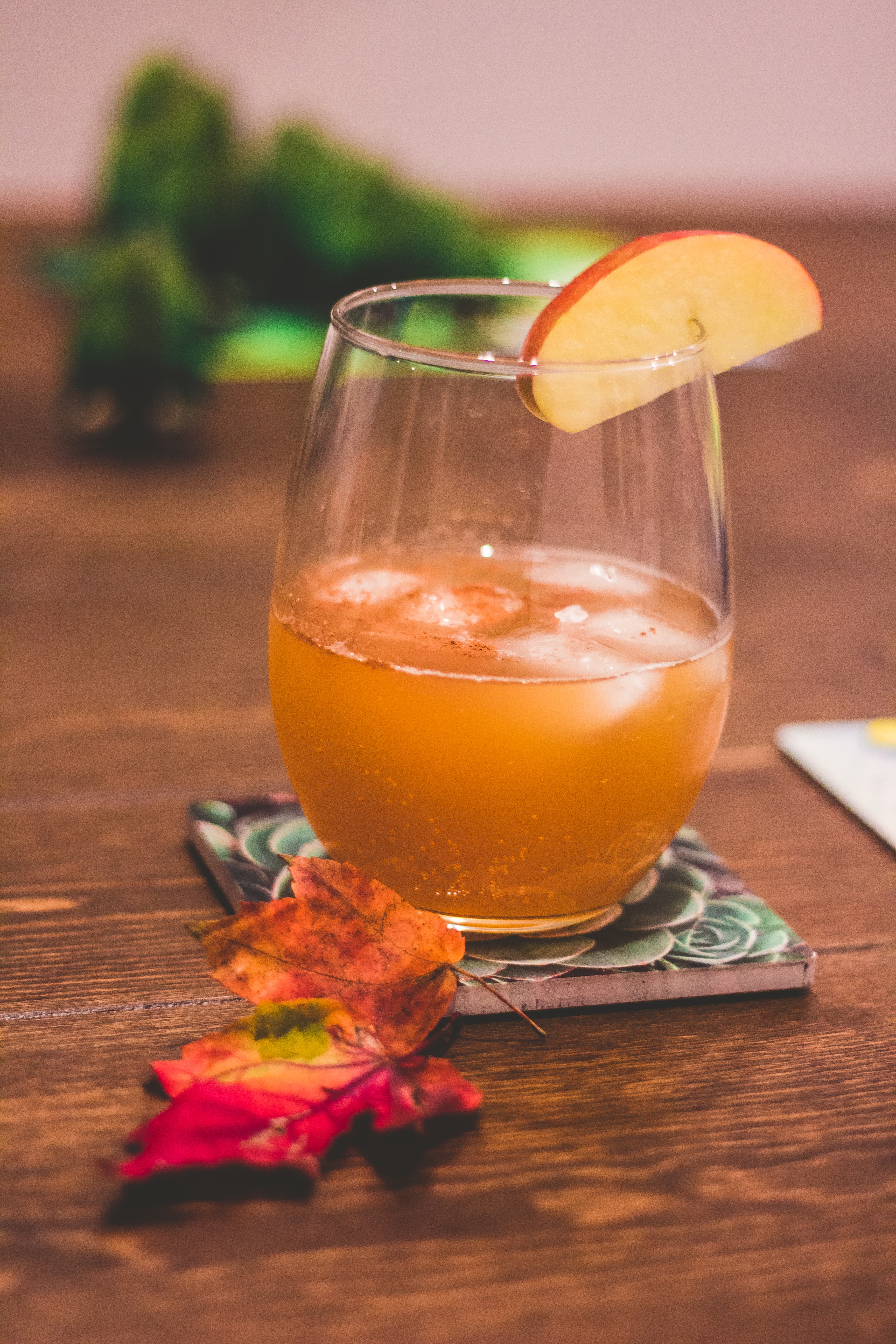 Apple Cider Sangria with an apple slice for garnish