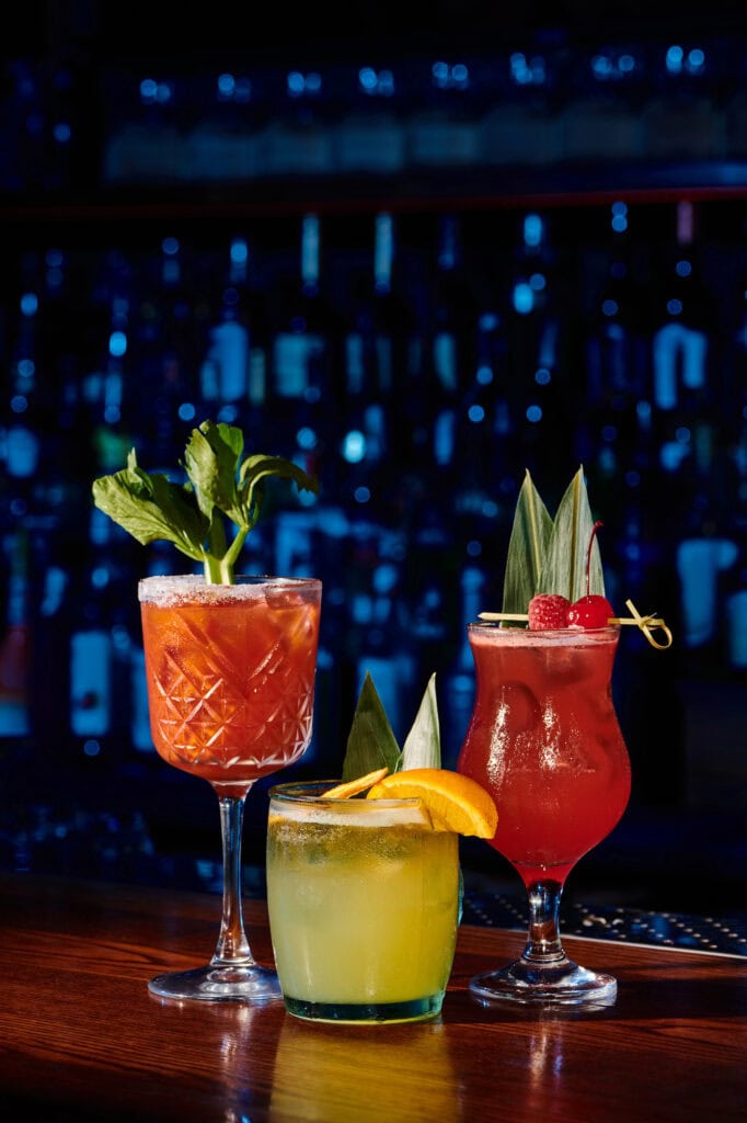 3 Sugar Free Cocktails on a bar