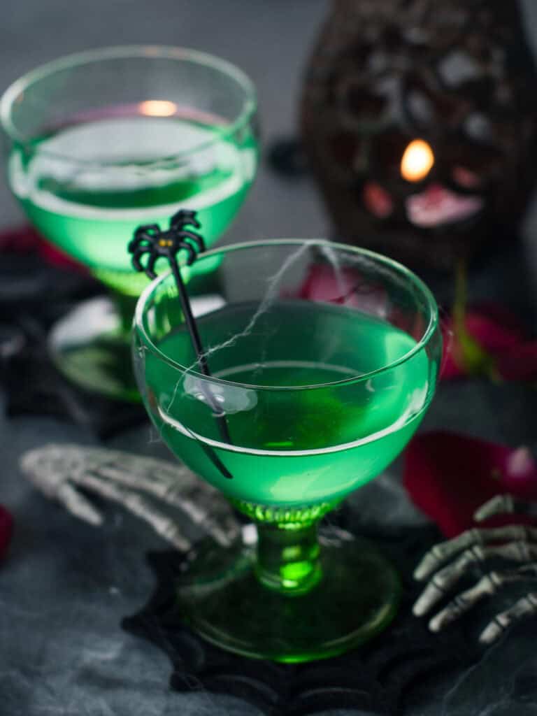 Two green drinks for Halloween Cocktails