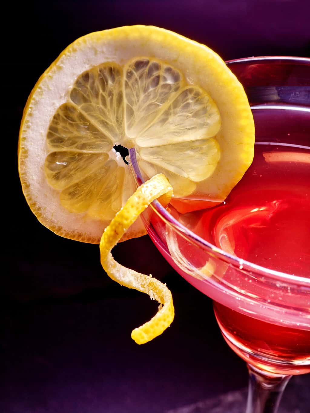Cranberry Lemon Drop Martini with a lemon Garnish
