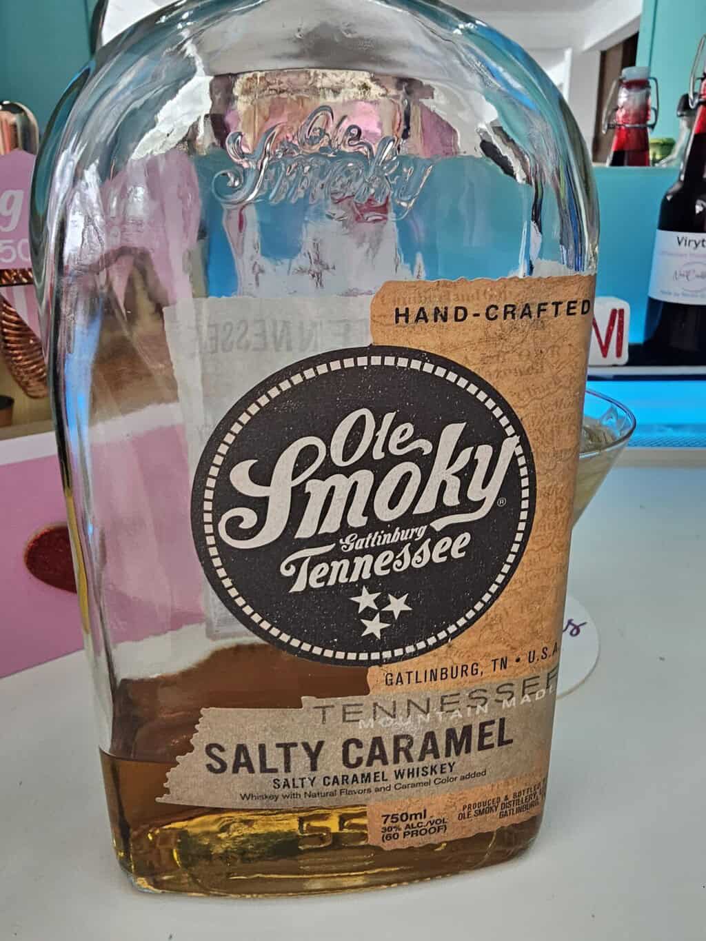 Ole Smoky Whiskey Bottle almost empty