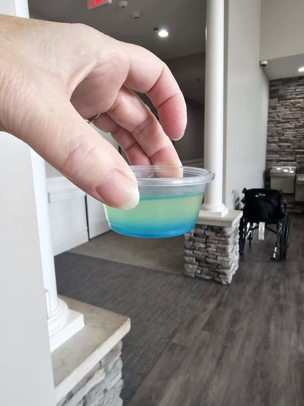 Blue Sky shooter in a jello shot cup